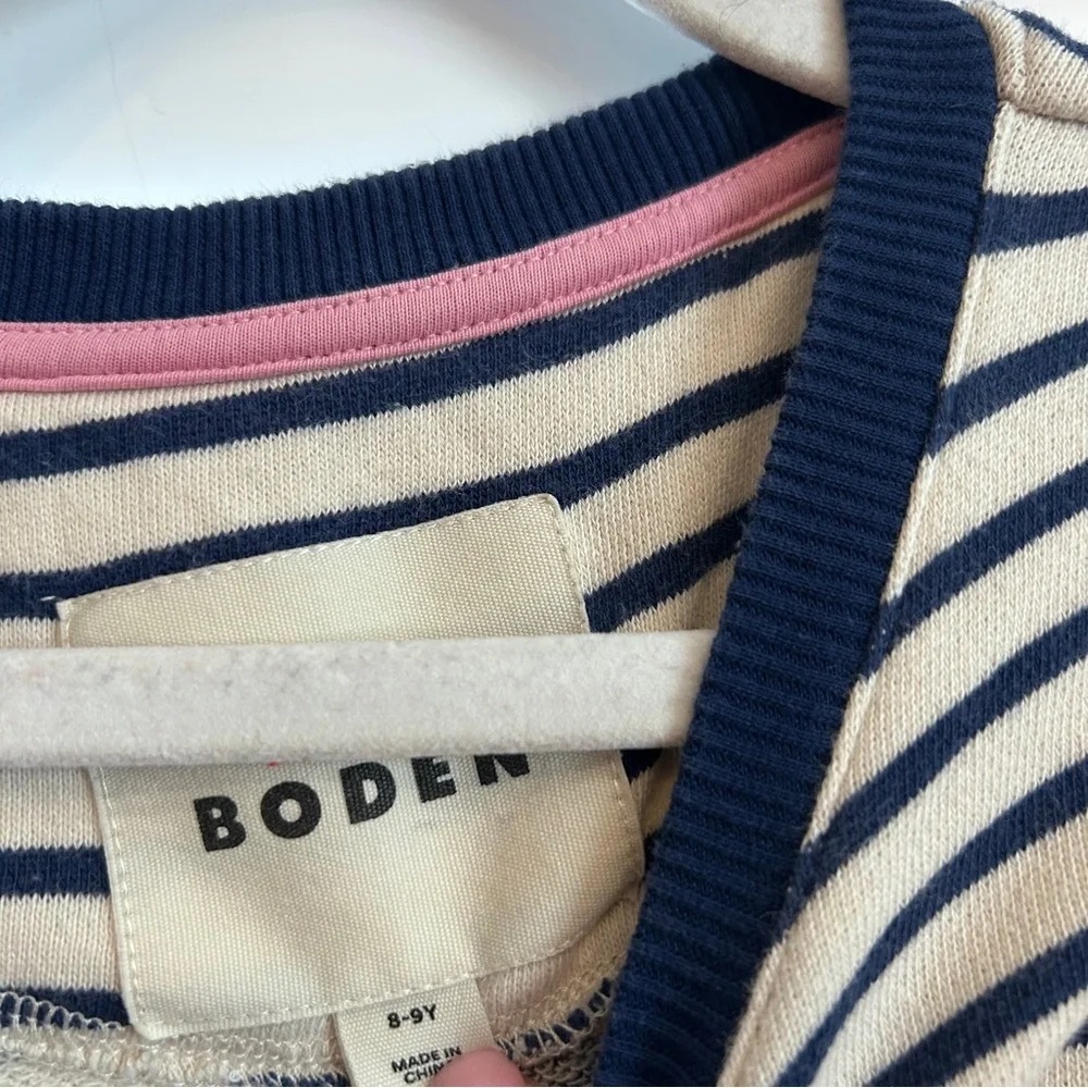 Mini Boden Striped Drop Waist Sweatshirt Dress White Navy Size 8/9